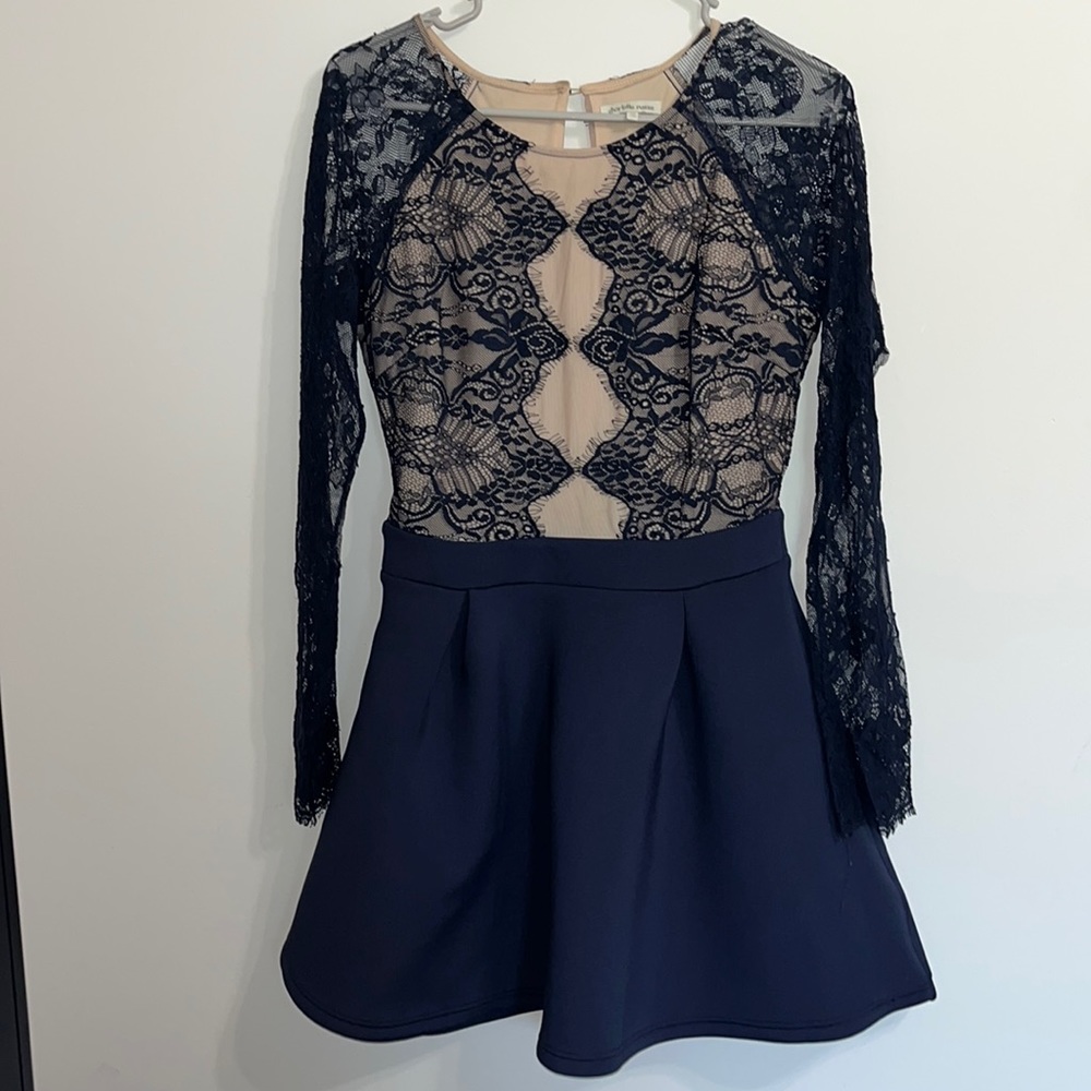 Navy Lace-Sleeved Dress